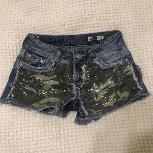 Miss Me sequin camo denim shorts